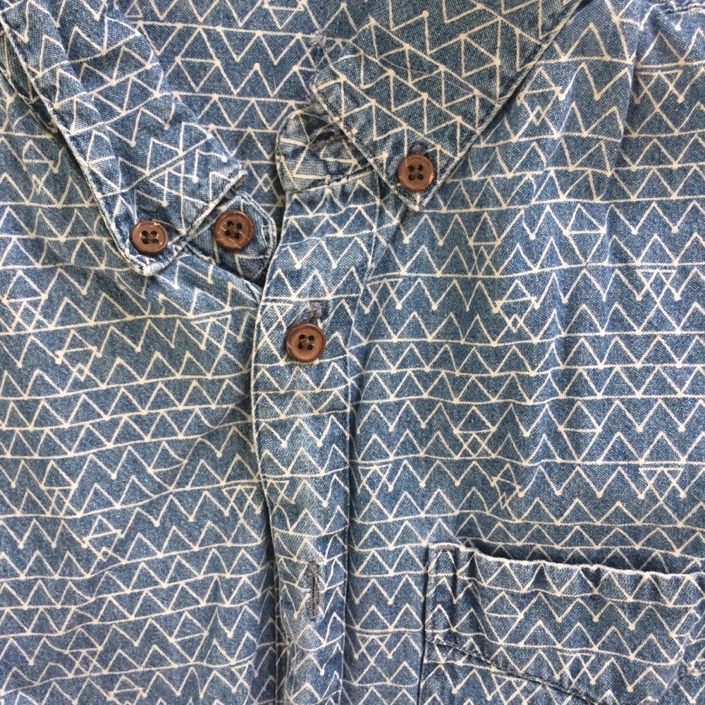 White Lined Denim Long Sleeve Button Down